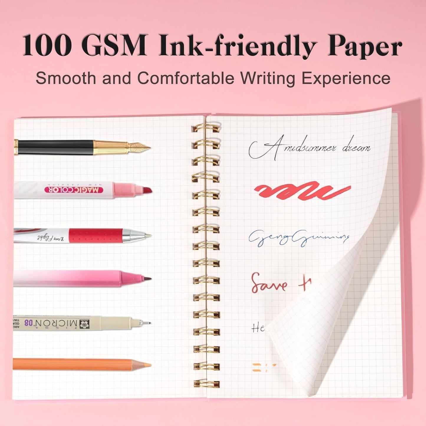 Yoment Graph Paper Spiral Notebook A5 Graphing Notebook 160 Pages Graph Paper Notebook Spiral Bound Waterproof Plastic Hardcover Spiral Journal 5x7 Grid Notebooks for Note Taking,Black