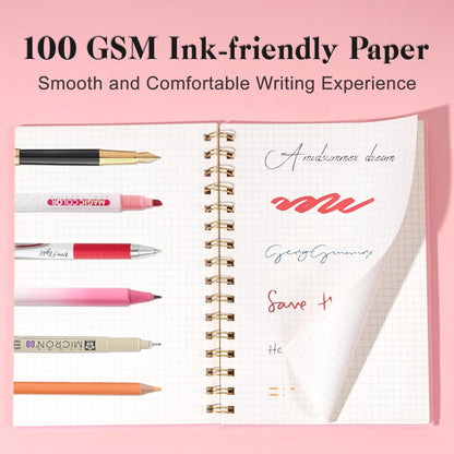 Yoment Graph Paper Spiral Notebook A5 Graphing Notebook 160 Pages Graph Paper Notebook Spiral Bound Waterproof Plastic Hardcover Spiral Journal 5x7 Grid Notebooks for Note Taking,Black