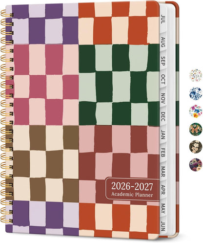 Planner 2026-2027, Academic Year Monthly and Weekly Calendar Planner, Jul 2026 - Jun 2027, Hardcover Teacher Student Planning Agenda book with Tabs, Perfect for School Office Supplies, 6.3" x 8.5" - Wildflowers
