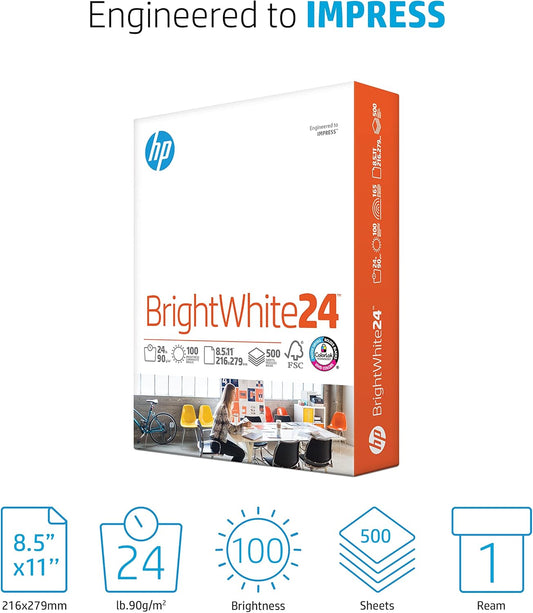 HP Paper Printer Paper 8.5x11 Office 20 lb 5 Ream Case 2500 Sheets 92 Bright Made in USA FSC Certified Copy Paper HP Compatible 112150C