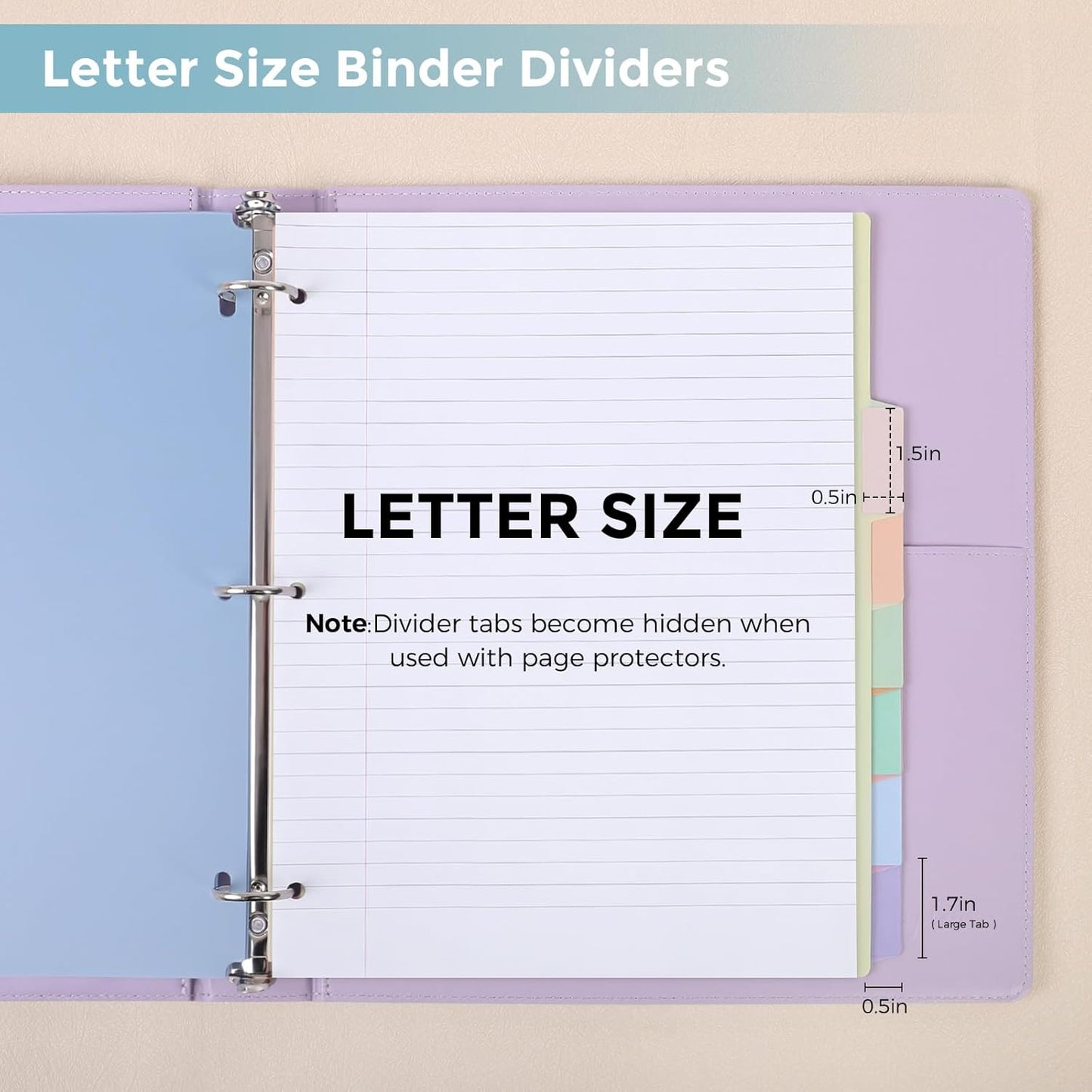 SKYDUE 8 Tab Durable Plastic Dividers, Big Tab Dividers for 3 Ring Binder, Letter Size,Write & Erase Binder Dividers with Tabs, with Sticker Labels, 1 Set, Aesthetic Pastels Binder Dividers