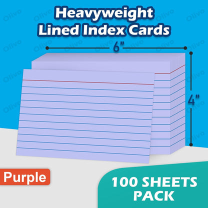 Index Cards 4x6 Lined Ruled Flash Note Cards 4" x 6", White, 100 Count, 220 GSM Heavy Weight