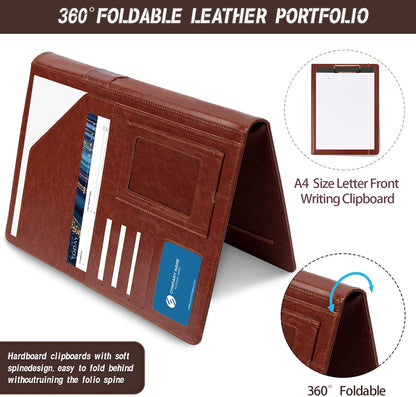 Clipboard Folio Folder Portfolio with Notepad-Pocket Business Card Holder Brown Faux PU Leather Portfolio