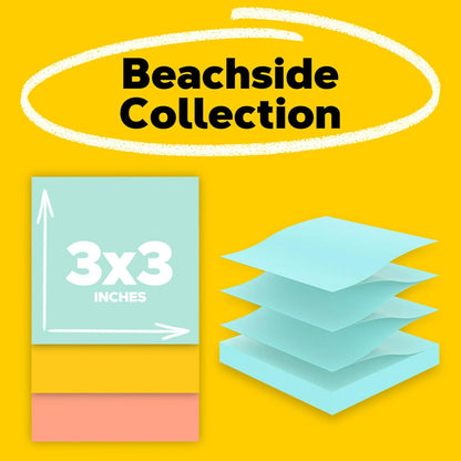 Post-it Pop-up Notes, 12 Sticky Note Pads, 3 x 3 in., School Supplies, Office Products, Accordion Sticky Notes Work with Pop-Up Note Dispenser, Beachside Café Collection