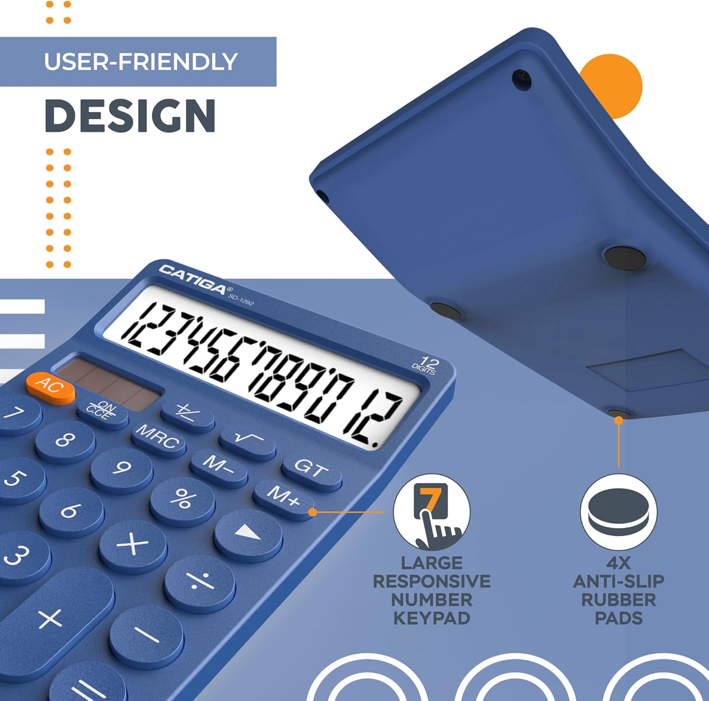 CATIGA 12 Digit Desktop Calculator Basic Desk Calculator with Large LCD Display, Big Buttons, 4 Function, Solar and Battery Dual Power, for Office, School, Home, SD-1292 Green