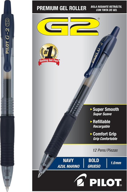 PILOT G2 Premium Refillable & Retractable Rolling Ball Gel Pens, Bold Point, Blue Ink, 12-Pack (31257)