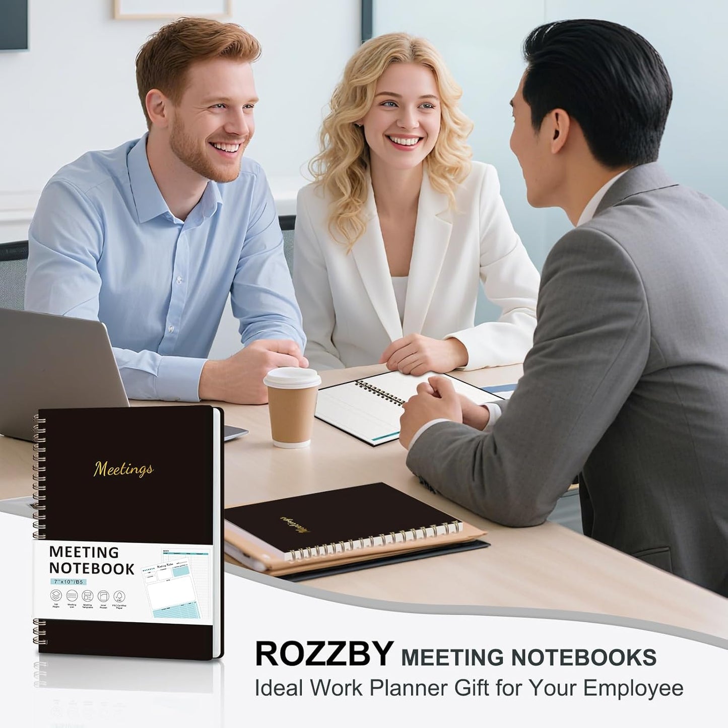 Meeting Notebook for Work Organization, Work Planner Notebook with Action Items, Project Agenda Planner for Note Taking, 160 Pages (6.9" X 9.9"), Perfect Office School Business Supplies for Women & Men(Blue)
