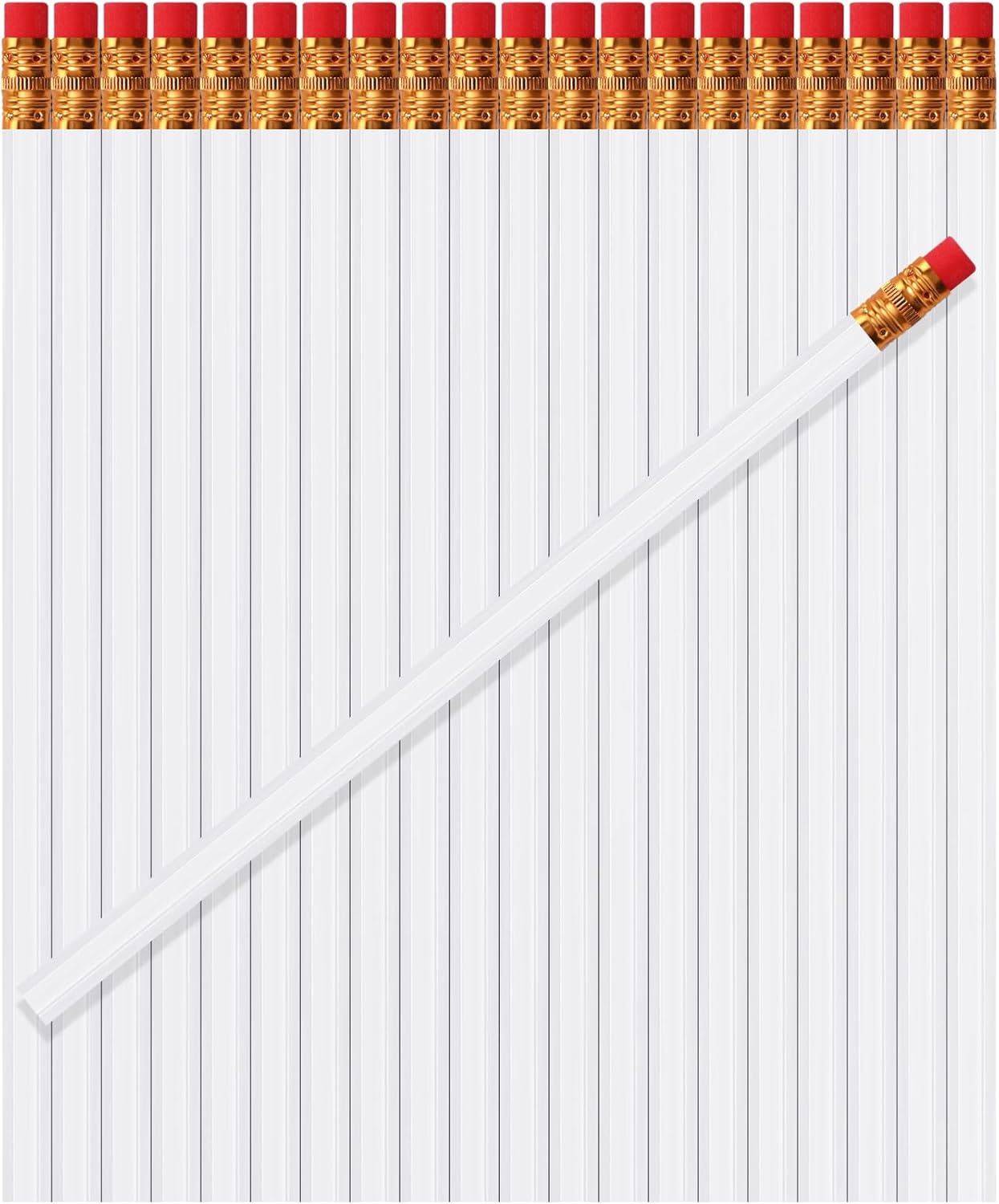 TecUnite 60 Pcs HB Pencils #2 Unsharpened Wood Cased Pencils with Eraser Hexagonal Pencil Cute Graphite No 2 Pen for Adults Gifts Exam School Office Sketching Learning (Wood Color, Silver)