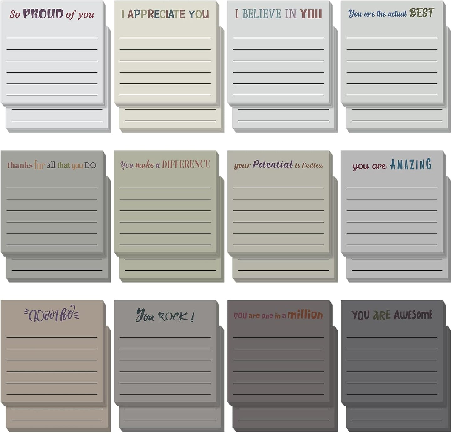 Yinder 48 Pcs Inspirational Sticky Notes Cute Motivational Sticky Notes Pad End of Year Employee Appreciation Gifts Bulk for Teacher Nurse Coworkers Office Supplies 3 x 3'' (Thank You,Dark Color)