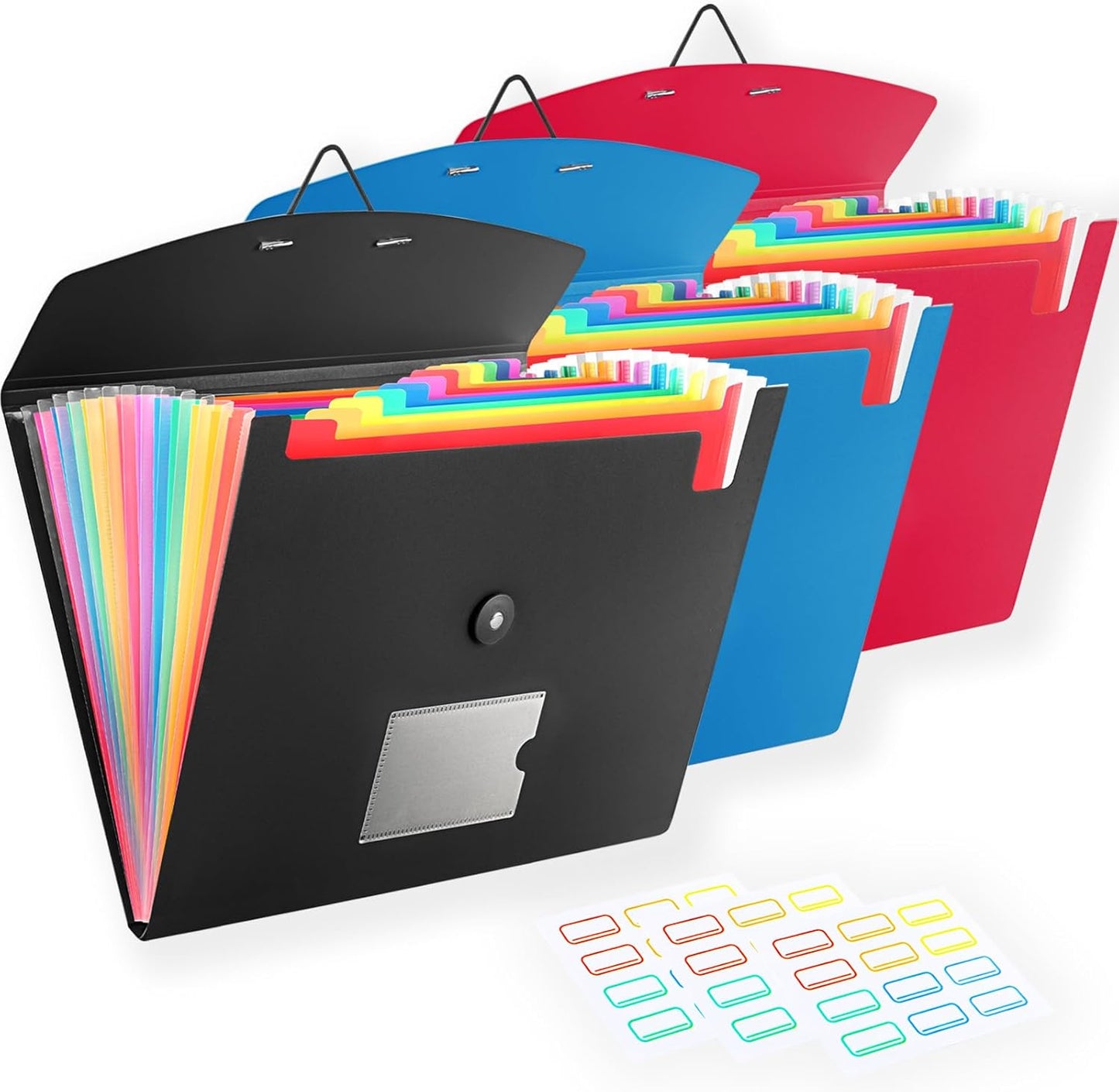 3 Pack 7 Pocket Accordian File Organizer, Expanding File Folder with Labels, Plastic Expandable File Folder for Documents Letter Size A4 Papers