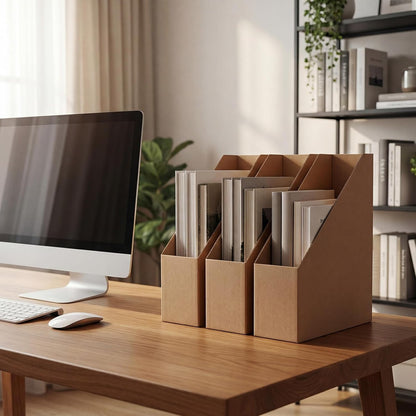 EXYGLO 12 Pack Brown Magazine File Holder, Cardboard Magazine Rack with Label, Foldable Storage Organizer Box for Book, Documents, 10x3.3x12 Inches