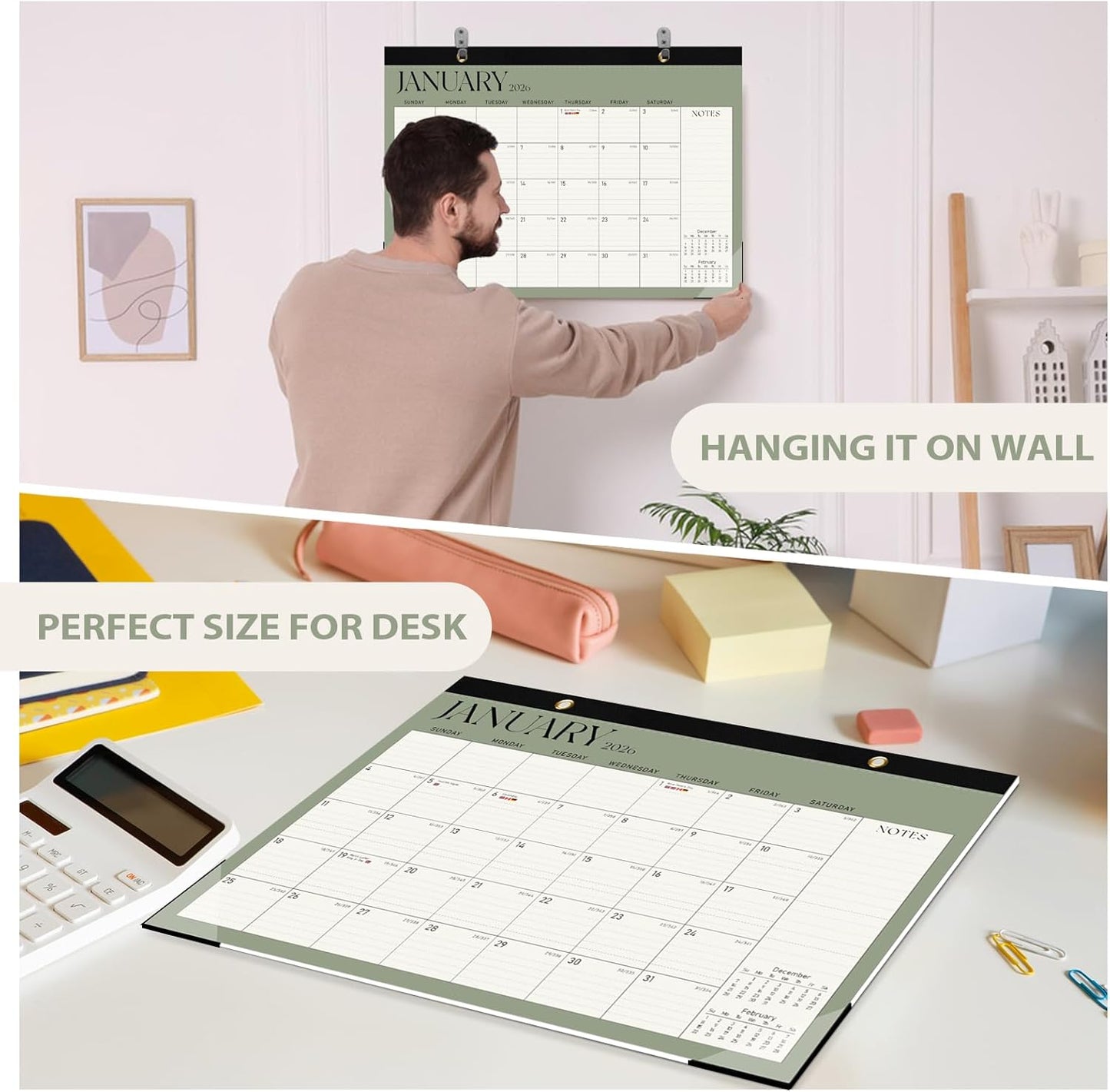 2026 Desk Calendar, Large Desktop/Wall Monthly Calendar (Jan. 2026 - Jun. 2027) 17'' x 12'' School Year Desk Planner for Teacher Family School Office Supplies