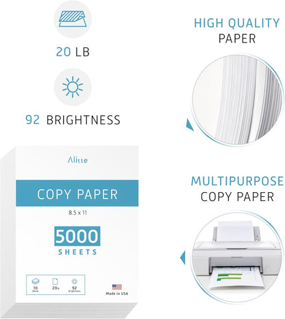 Printer Paper - 8.5 x 11 White Letter Size Copy Paper, 1 Ream 500 Sheets 20 lb Printing Paper for Documents Writing, Drawing, Smooth, 92 Bright | Home, School, Office Supplies | Made in USA