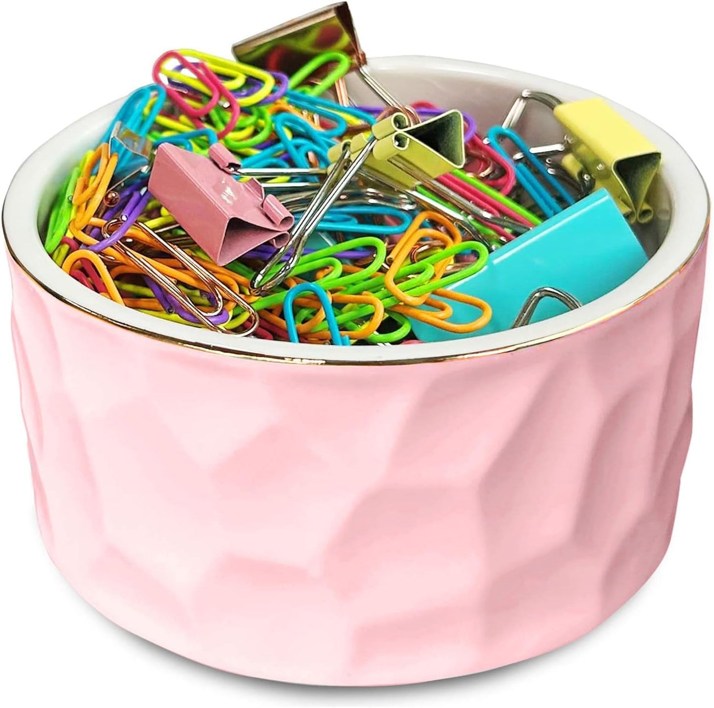 Paper Clip Holder Ceramic Paper Clip Holders Garden Floral Paperclips Holder Dispenser Cute Gold Line Paper Clip Organizer for Desk Binder Clip Holder Bobby Pin Hair Gift for Office Mint Flowers