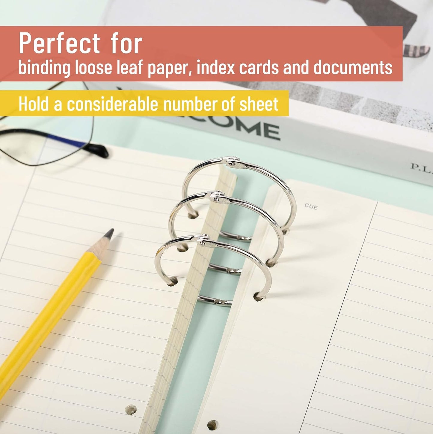 Mr. Pen- Loose Leaf Binder Book Rings, 5 Assorted Sizes (0.6", 1", 1.2", 1.5",2"), 36 Pack, Metal Binder Rings for Index Cards, Keychains, School, Home, Office, Silver