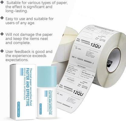 Thermal Paper Eraser - Quick Dry Correction Fluid | 20ml Anti Leakage Handmade Privacy Protection Solution & Thermal Sensitive Paper Restorer for Receipt Ticket Shipping and Document