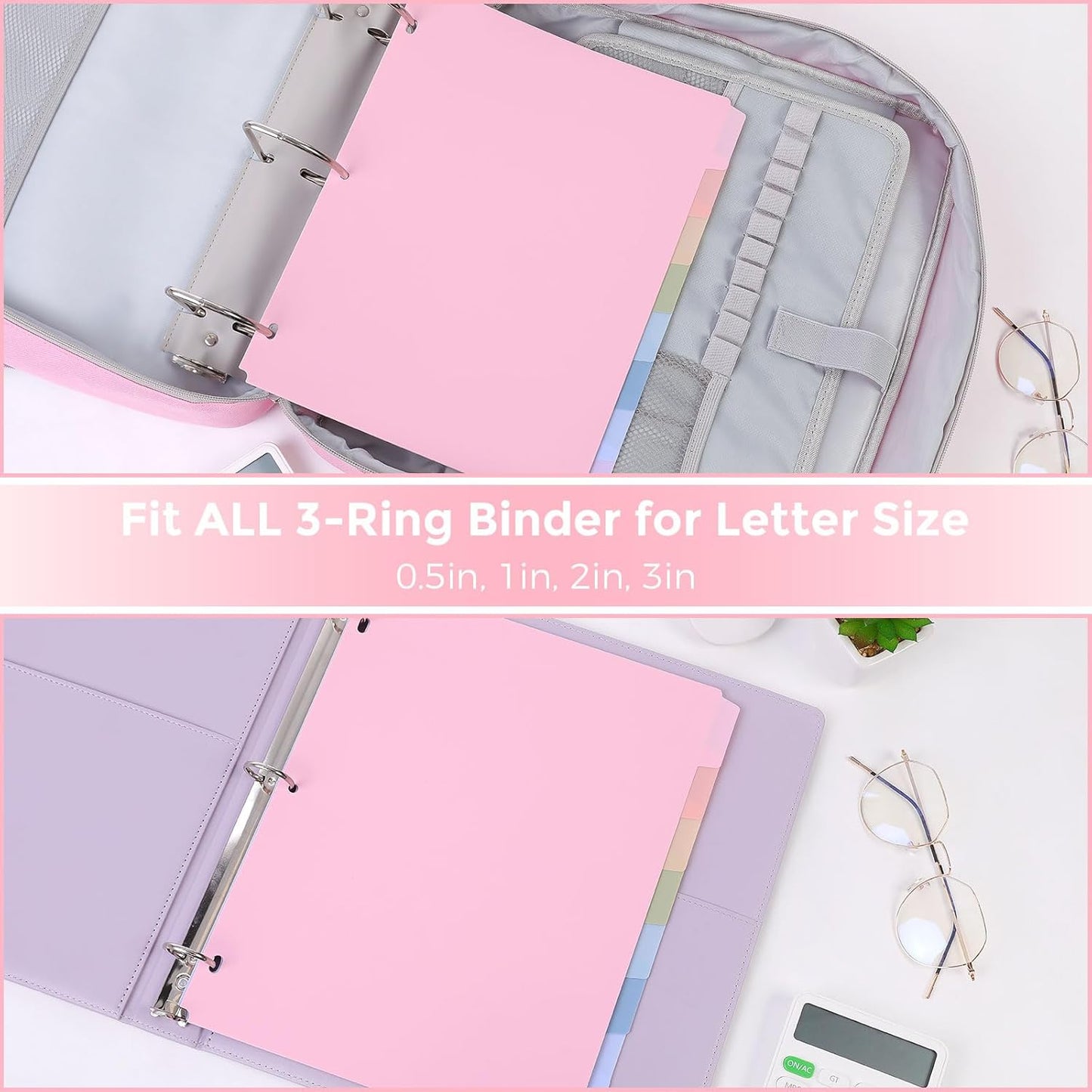 SKYDUE 8 Tab Durable Plastic Dividers, Big Tab Dividers for 3 Ring Binder, Letter Size,Write & Erase Binder Dividers with Tabs, with Sticker Labels, 1 Set, Aesthetic Pastels Binder Dividers