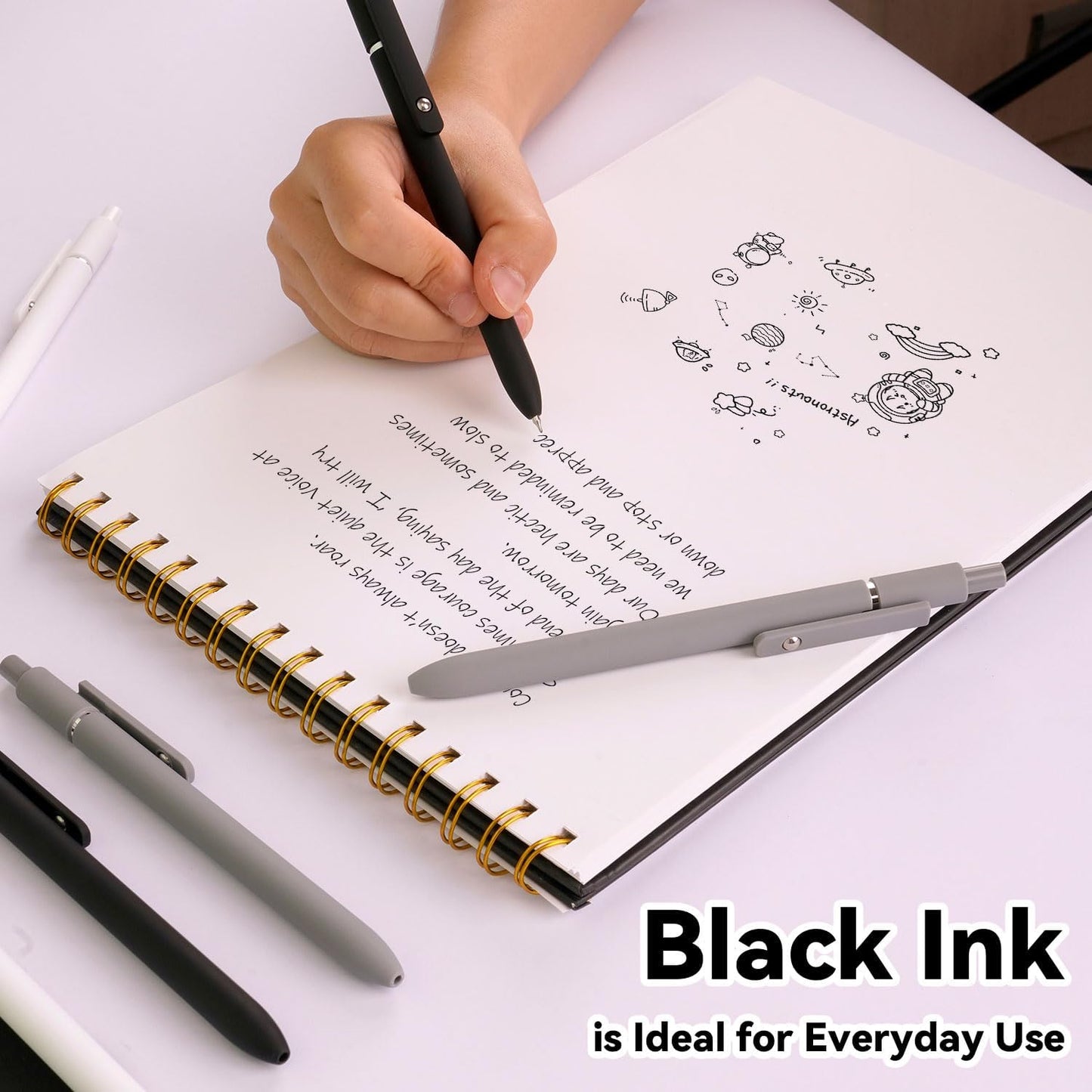 FIOVER 5pcs Gel Pens Quick Dry Ink Pens Fine Point Premium Retractable Rolling Ball Gel Pens Black Ink Smooth Writing for School Office Home