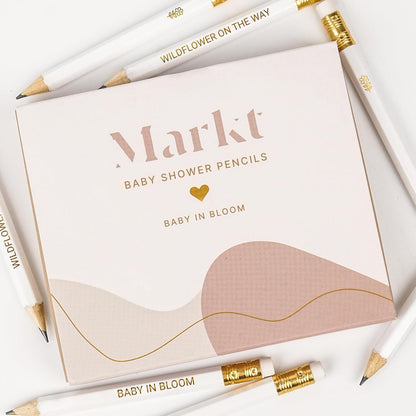 Markt Mini Pencils For Baby Shower Games Boy, Heart Pencils, Small Blue Pencil Set (Wood Pencil Set)