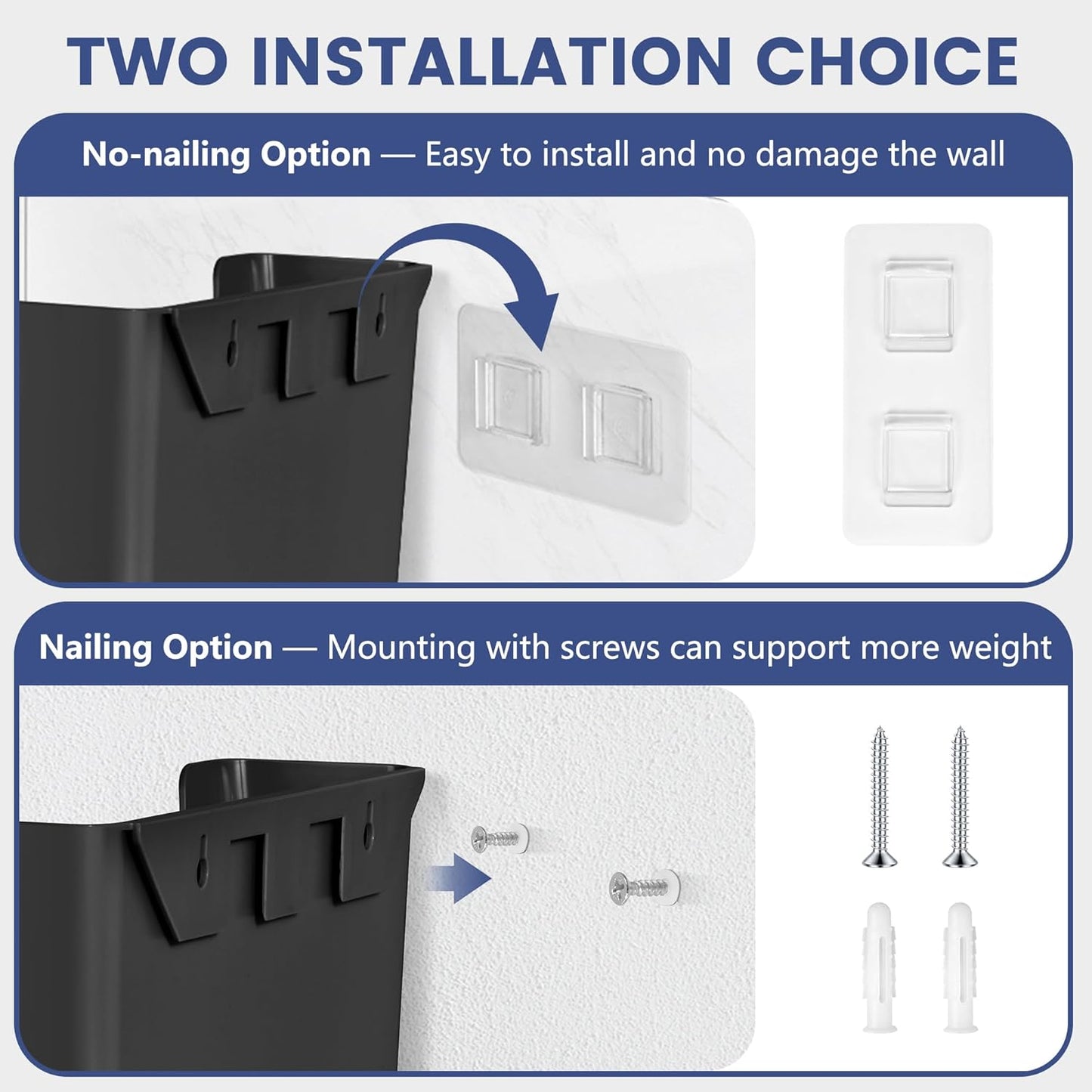 Jomola No Drilling Wall Mount File Holder - Office Wall Hanging Files & Magazines Organizer - Plastic Door Mount with Adhesive Pad, Gray (1 Count)