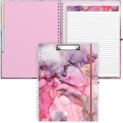 Rimilak Spiral Clipboards Folio with Refillable Lined Notepad, 14.5 x 9.8 In, Hardcover Cover with 5 Interior Pockets, Elastic Band and Pen Loop Series. Cute Stylish Clipfolio, Daisy Flower