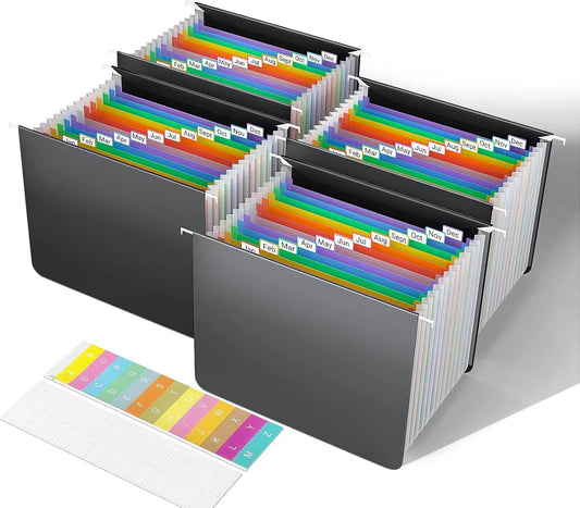 TOPCJ Plastic Expanding Hanging File Folders,12 Expandable Pockets,Multi Color Tabs,Hanging Folders for Filing Cabinet Letter Size,Office Supplies Manilla File Folders 8.5 X 11,Blue