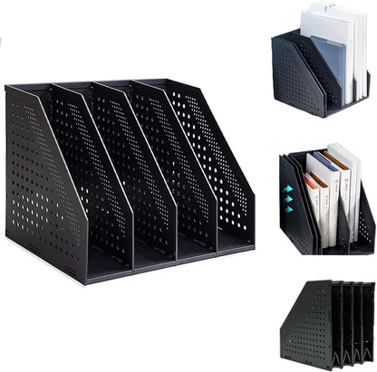 Marte Vanci Collapsible Magazine File Holder with 4 Vertical Compartments, Binder Holder for Desk, Desktop Binder Organizer for Notebook, Documents, Book, School Office Supplies(Light Gray)