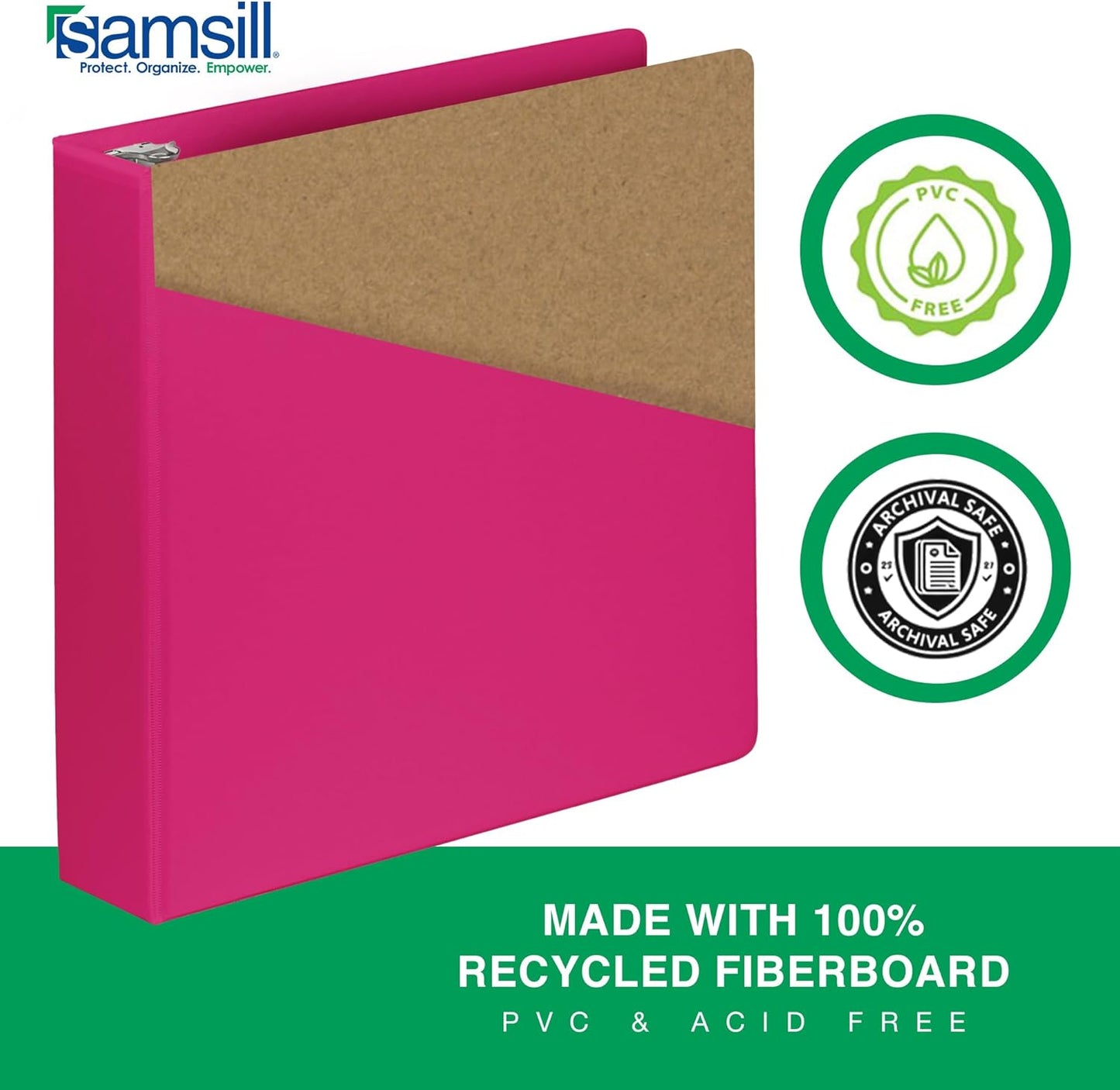 Samsill Durable 4 inch 3 Ring Binder, D Ring Binder, 100% Recycled Chipboard, Black, 2 Pack