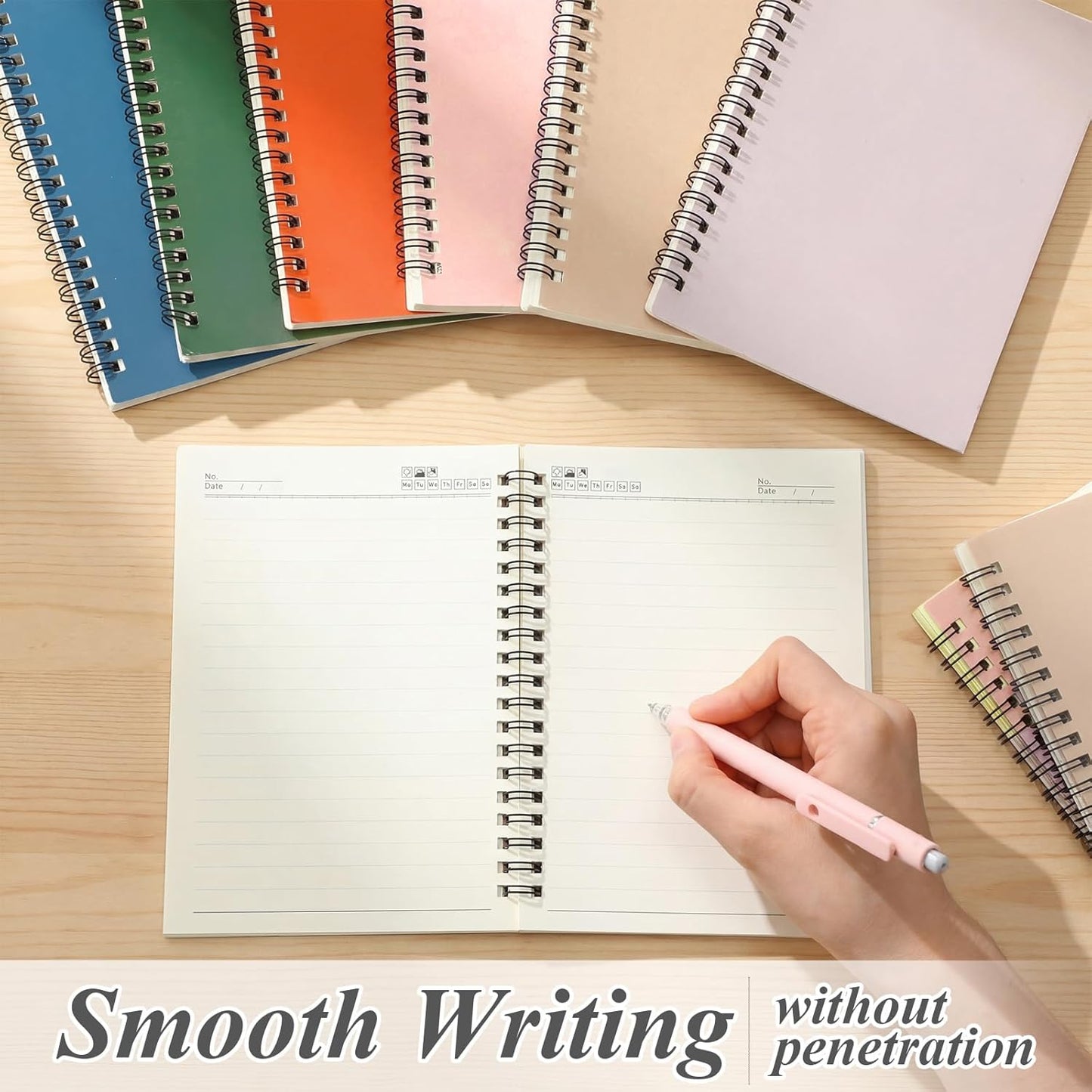 Leelosp 12 Pack Small Spiral Notebook Lined Spiral Journal College Ruled Notebook Wire Bound Kraft Cover, 120 Pages for Work (Multicolor,5.5 x 8.3 Inch)