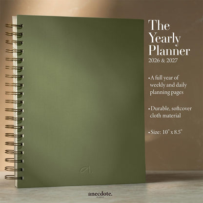 Anecdote Daily Planner w/ 2026-2027 Calendar | Start Anytime 26 Weeks Undated | 1 Page per Day | 8.5" x 5.2" | Hardcover To-Do List Organizer, Plan Your Success, Achieve Productivity Goals (Evergreen)