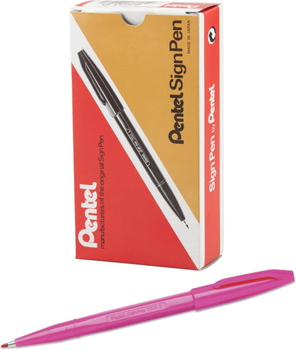 Pentel Sign Pen, Fiber-Tipped, Black Ink (S520-A), Box of 12