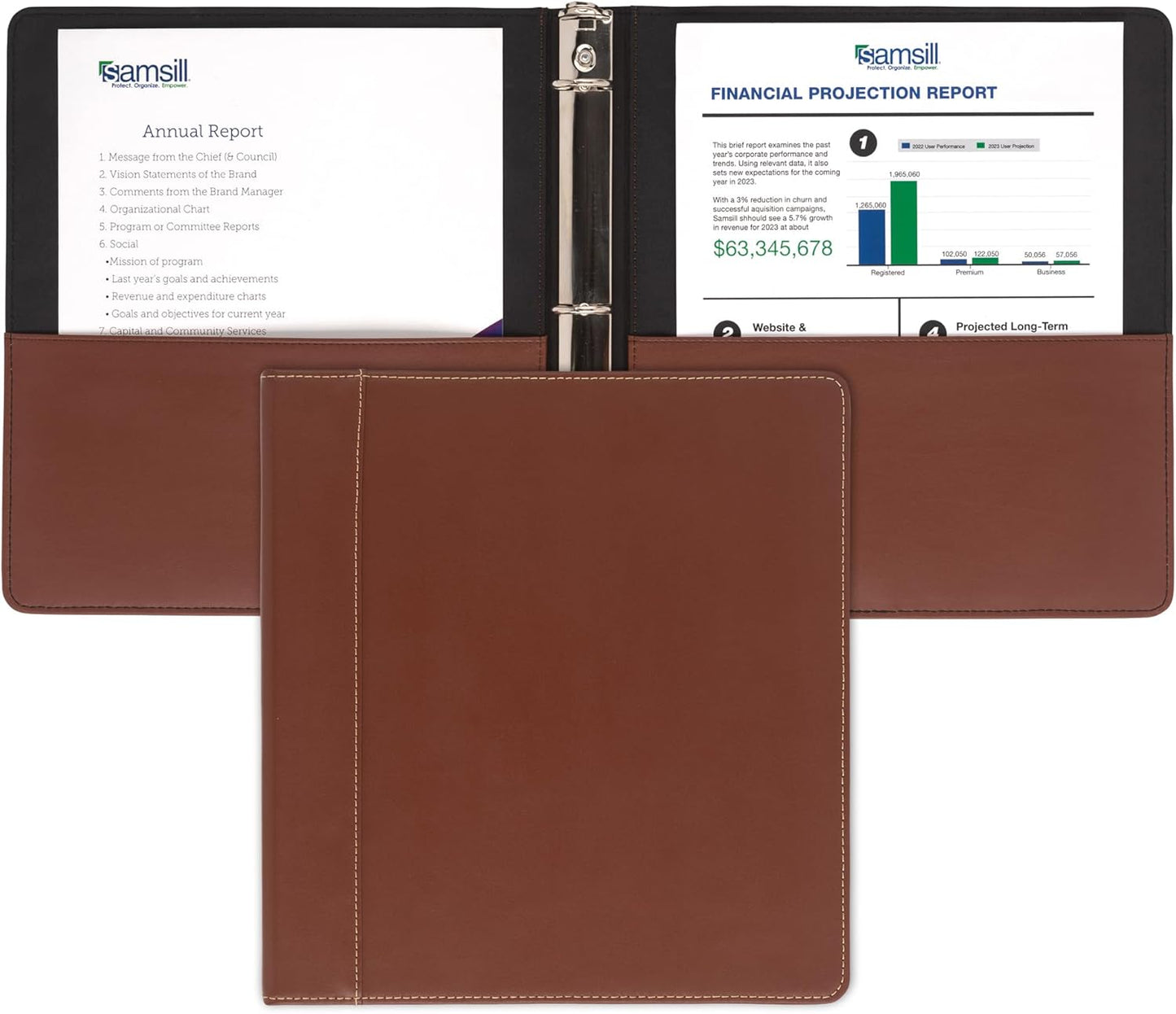 Samsill 1 Inch 3 Ring Binder, Leather, Black with Contrast Stitching, 8.5X 11 Inch, 3 Rings, Notebook Binder, Portfolio Organizer, Planner, Journal