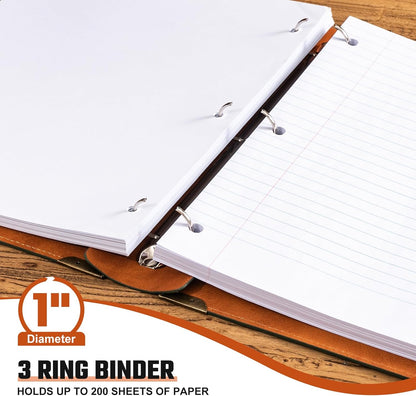 Ovesmusl Leather 3 Ring Binder Fits 8.5"x11" Letter Size Paper, 1 Inch Round Ring Binder Holds 200 Sheets, Notebook Cover Loose Leaf Organizer, Green Tree