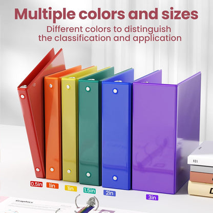 SUNEE 1 Inch Binders 3 Ring 6 Pack, Clear View Three Ring Binders PVC-Free (Fit 8.5x11 Inches) for School Binder or Office Binder Supplies, Classic 6 Colors