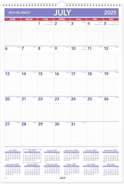 AT-A-GLANCE Wall Calendar 2026-2027 Planner, Academic 12-Month July-June, Monthly, 15-1/2" x 22-3/4", Ruled Daily Blocks (AY328)