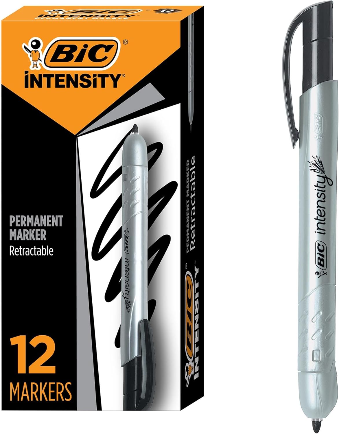 BIC Intensity Black Permanent Markers, Ultra Fine Point, 12-Count Pack of Black Markers With Non-Slip Grip for Comfort and Control