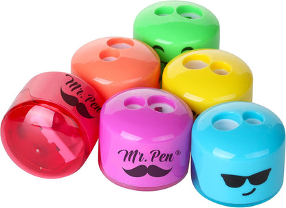 Mr. Pen- Pencil Sharpeners Manual, 48 Pack, Dual Hole, Smiley, Bulk Handheld Pencil Sharpener, Compatible with Standard and Jumbo Pencils, Snap-on Lid, Stainless Steel Blade, Back to School Supplies