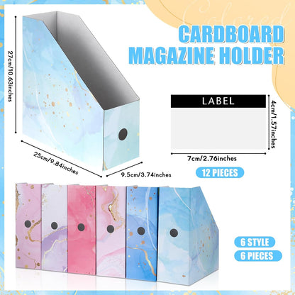 PerKoop 6 Pcs Decorative Magazine File Holders Floral Foldable File Folders Magazine Storage Boxes Rack Desk Organizer Documents with Printable Labels for School Office Home (Floral)