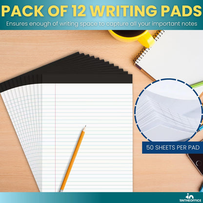 1InTheOffice Note Pads 8.5 x 11, Wide-Ruled Letter Size Writing Pads, White 50 Sheets per Notepads, 12 Pack