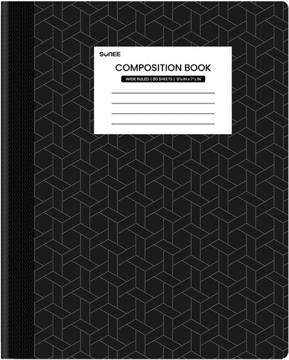 SUNEE Composition Notebook, Wide Ruled Paper, 5 Pack, 9-3/4" x 7-1/2", 80 Sheets/160 Pages, Back to School Supplies, Notebooks for School, Office Supplies (Pink, Purple, Blue, Green, Yellow)