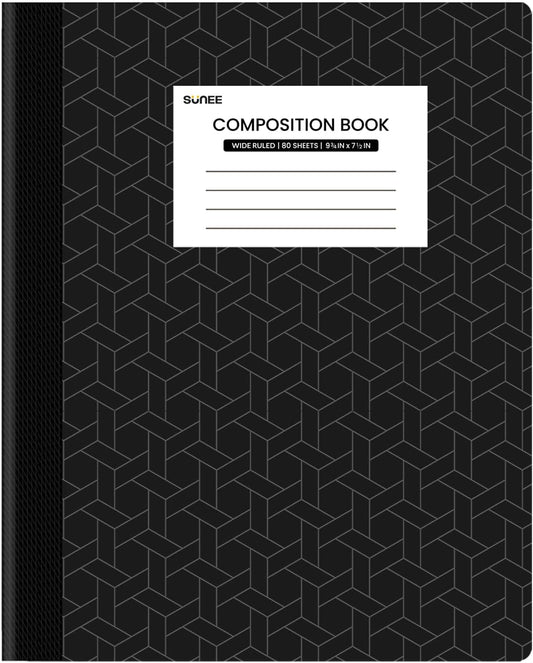 SUNEE Composition Notebook, Wide Ruled Paper, 5 Pack, 9-3/4" x 7-1/2", 80 Sheets/160 Pages, Back to School Supplies, Notebooks for School, Office Supplies (Pink, Purple, Blue, Green, Yellow)