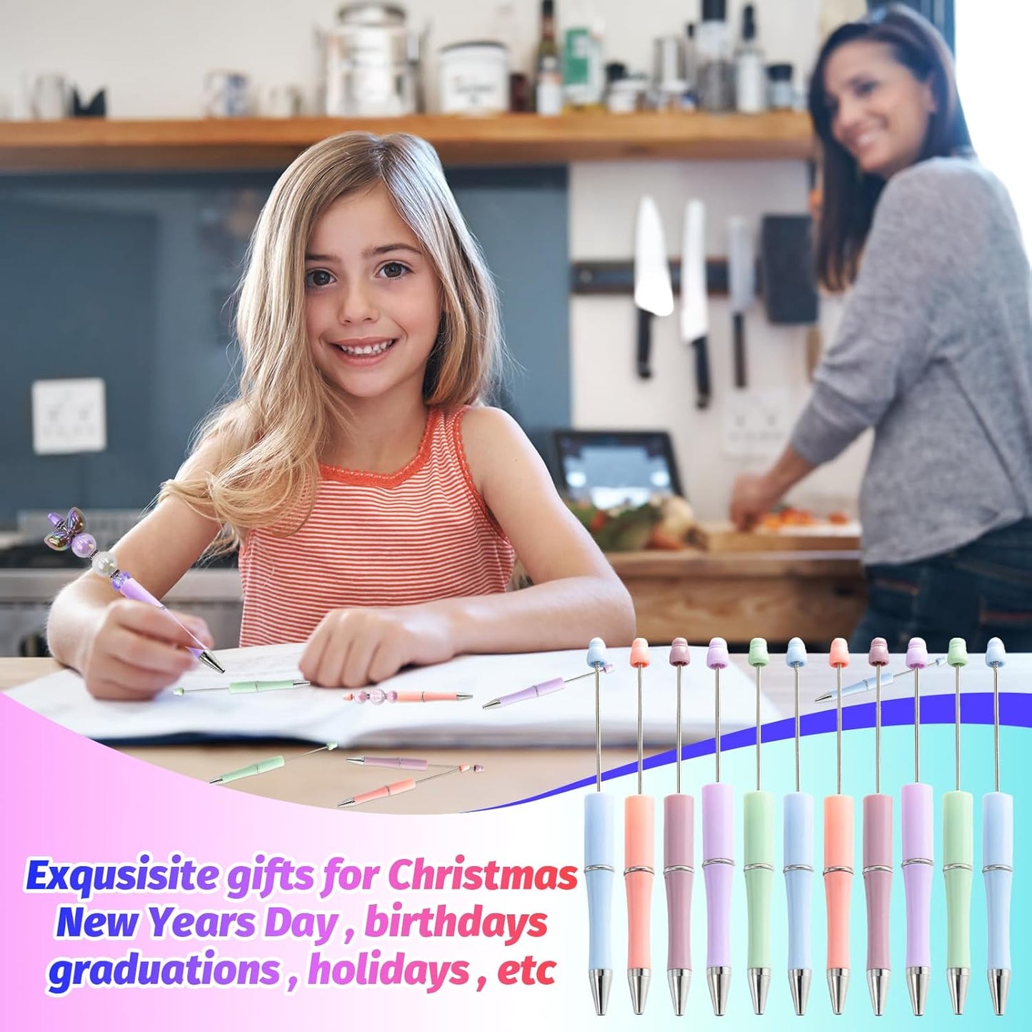 150 Pieces DIY Beadable Pen Kit – 50 Plastic Ballpoint Pens with Refills & Bags, Beads Not Included – School Supplies, Office Accessories & Craft Gifts for Students & Teachers (Multicolor)