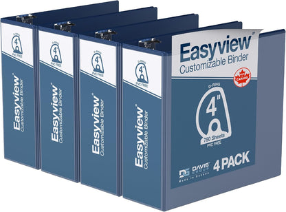 Easyview Premium 3-Ring Binders with Clear-View Covers and D Rings, Binders for School or Office, 5 Inch, Pack of 4, White