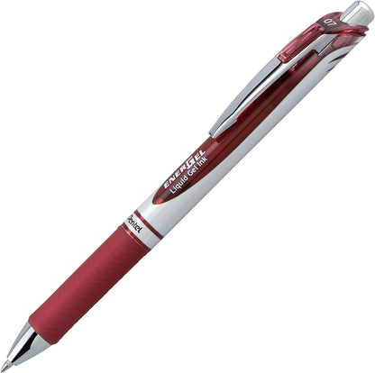 Pentel EnerGel RTX Retractable Liquid Gel Pen, (0.7mm) Medium Line, Metal Tip, Black Ink, Box of 12 (BL77-A)