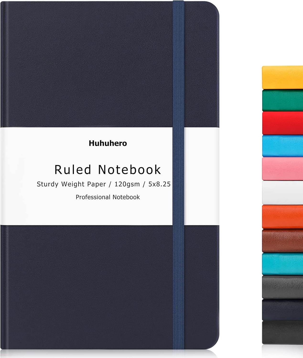 Huhuhero Lined Journal Notebooks for Work, Hardcover Leather Journals for Writing Women Men, 120Gsm Thick Paper College Ruled Notebook, Office School Supplies, 5.25"×8.25" (1, Matte Black)