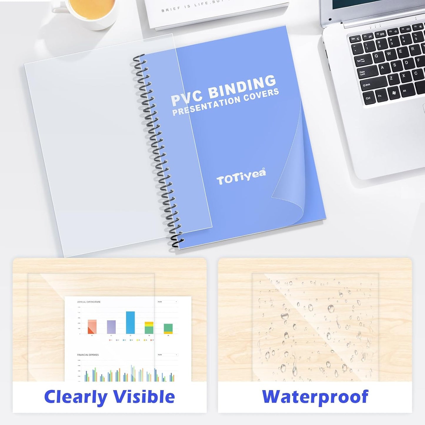 TOTiyea 200 Pack 5 Mil PVC Binding Presentation Covers, Clear Report Covers for Binding,8.5x11 Inches,Letter Size