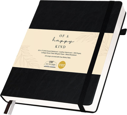 Classic Lined Journal Notebook 8.5x11" A4 Hardcover Leather - Brown - 200 Pages College Ruled Large with Sticky Tabs, Pockets, and Pen Loop for Writing and Journaling - Big Hardback Men and Women