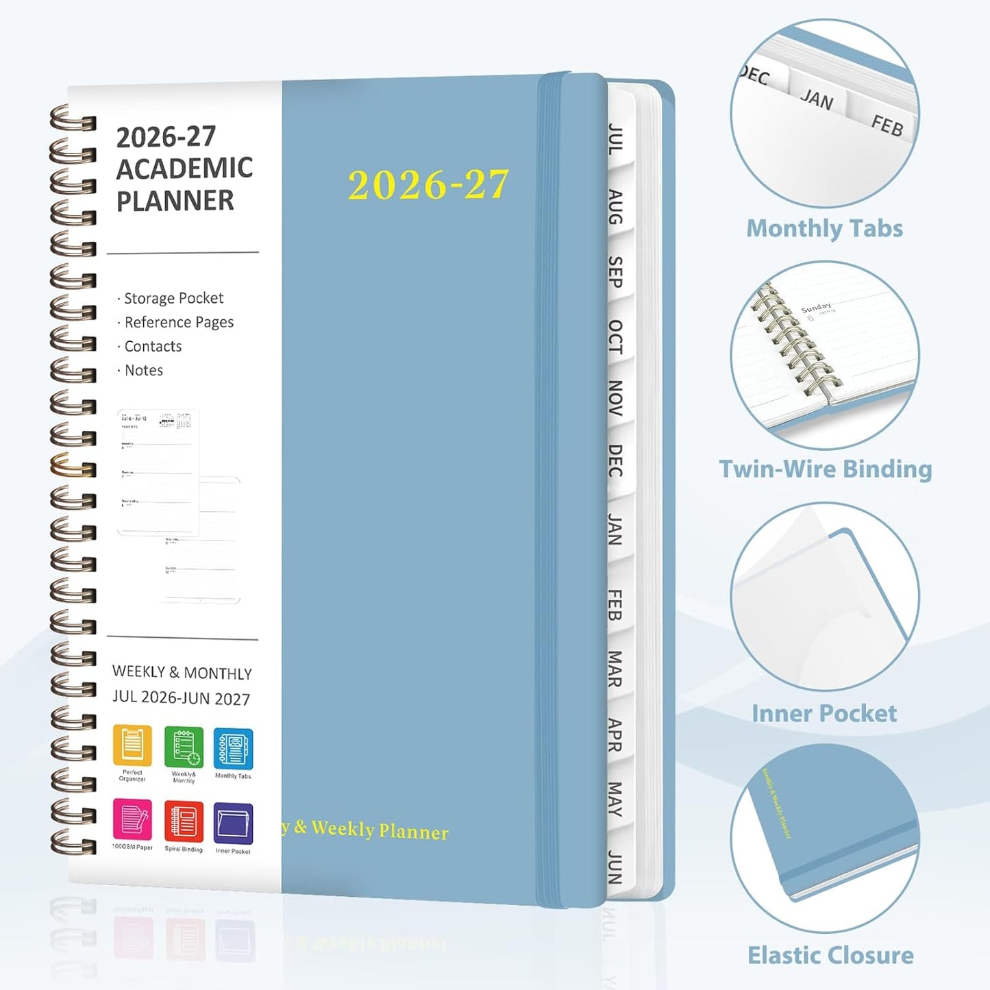 Planner 2026-2027, Weekly and Monthly Academic Year Calendar Planner, July 2026 - June 2027, Daily Agenda Book for Office School Supplies, A5(6.3'' x 8.5'')
