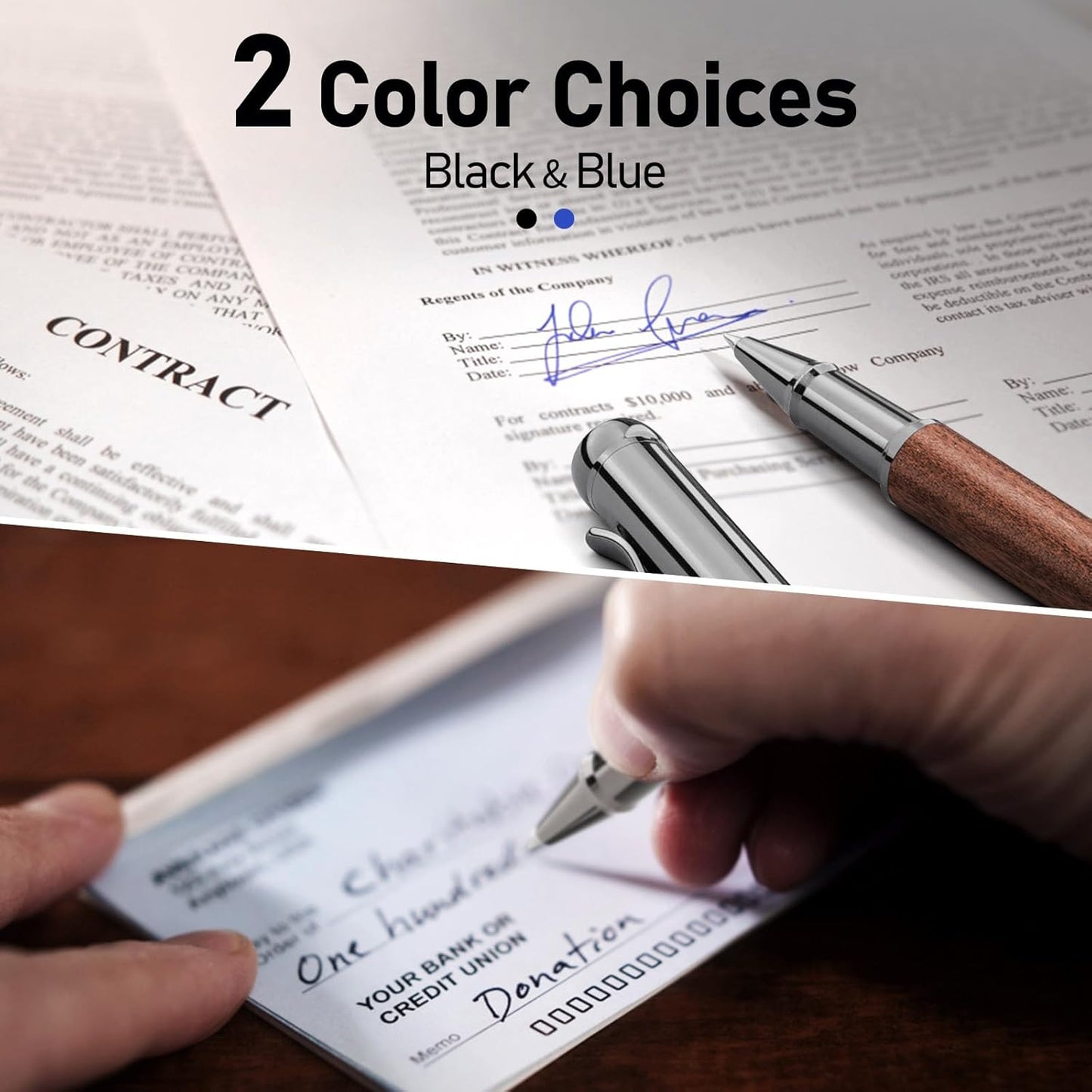 WEMATE Wood Rollerball Pen Set, Extra 2 Ink Refills(1 Black & 1 Blue), Fancy Writing Pen Nice Luxury Office Gift for Men, Professional and Executive, Cool Wooden Pen for Journaling - Red Padouk