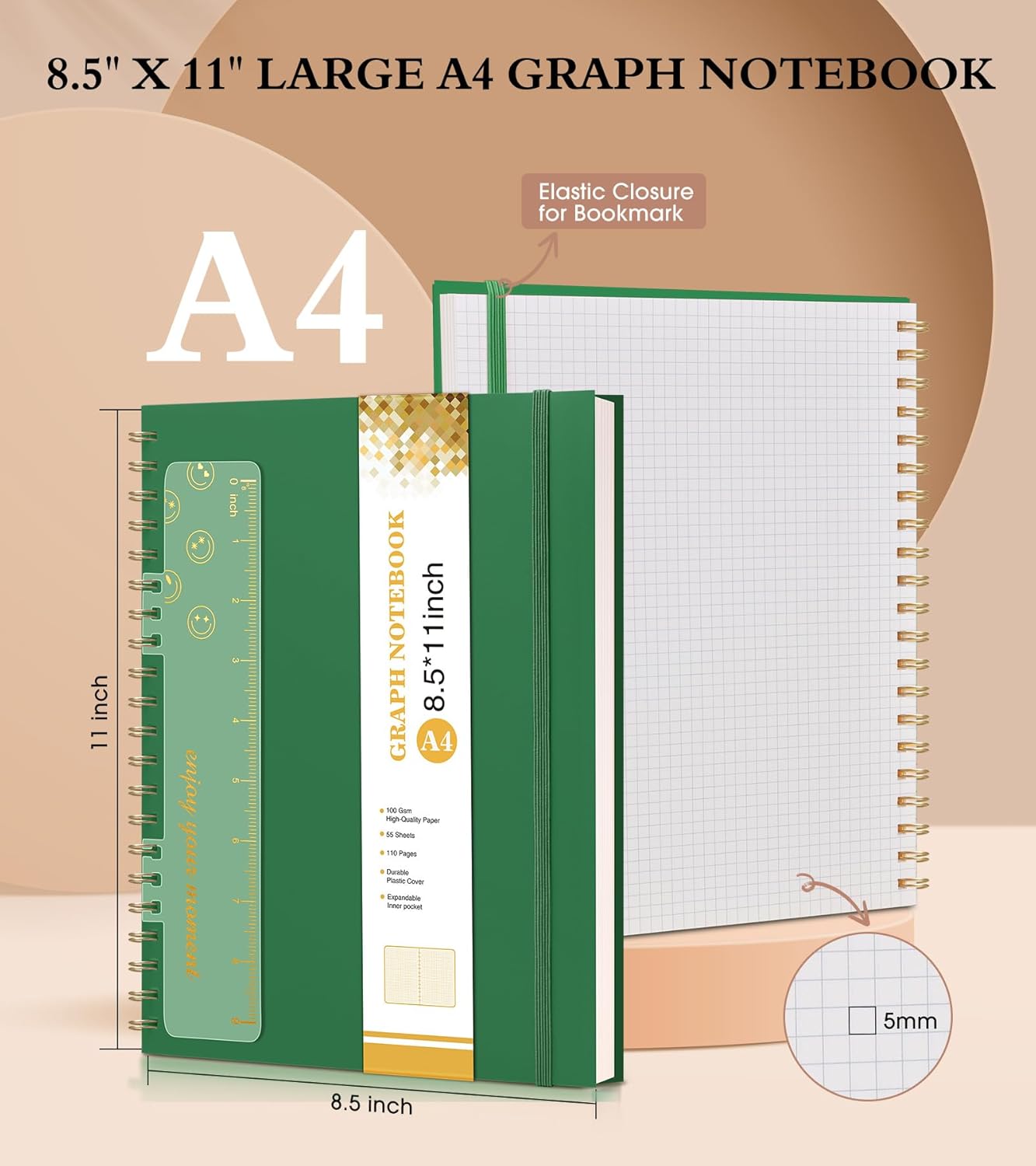 Spiral Notebook Journal 8.5” x 11”, A4 Large Pink Notebooks for Women Men, College Ruled Lined Journal, 100 GSM Paper, Plastic Hardcover Spiral Bound Journals for Work School Note Taking Business